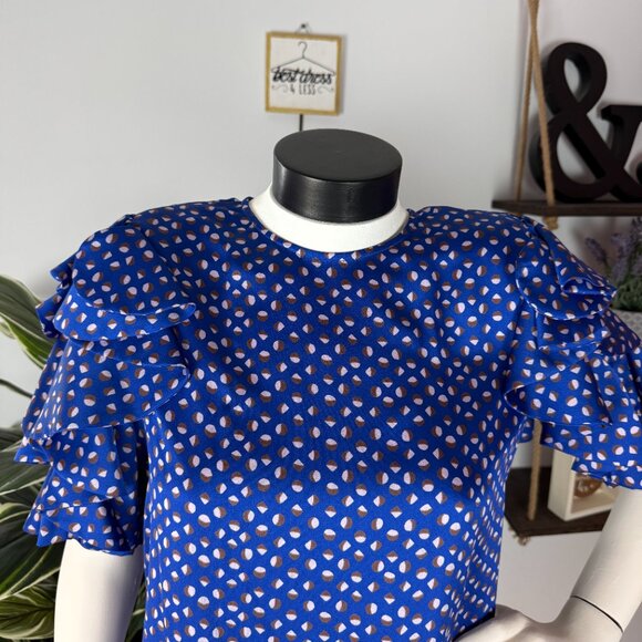 Kate Spade Geo Dot Crew Neck Ruffle Sleeve Shirt - Picture 2 of 8
